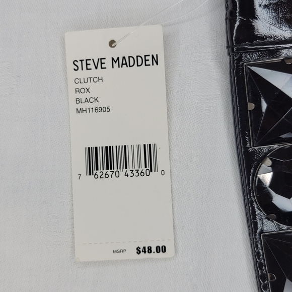 NWT! Steve Madden: Black Patent Leather Gem Studded Small Clutch Bag Purse - Picture 6 of 6